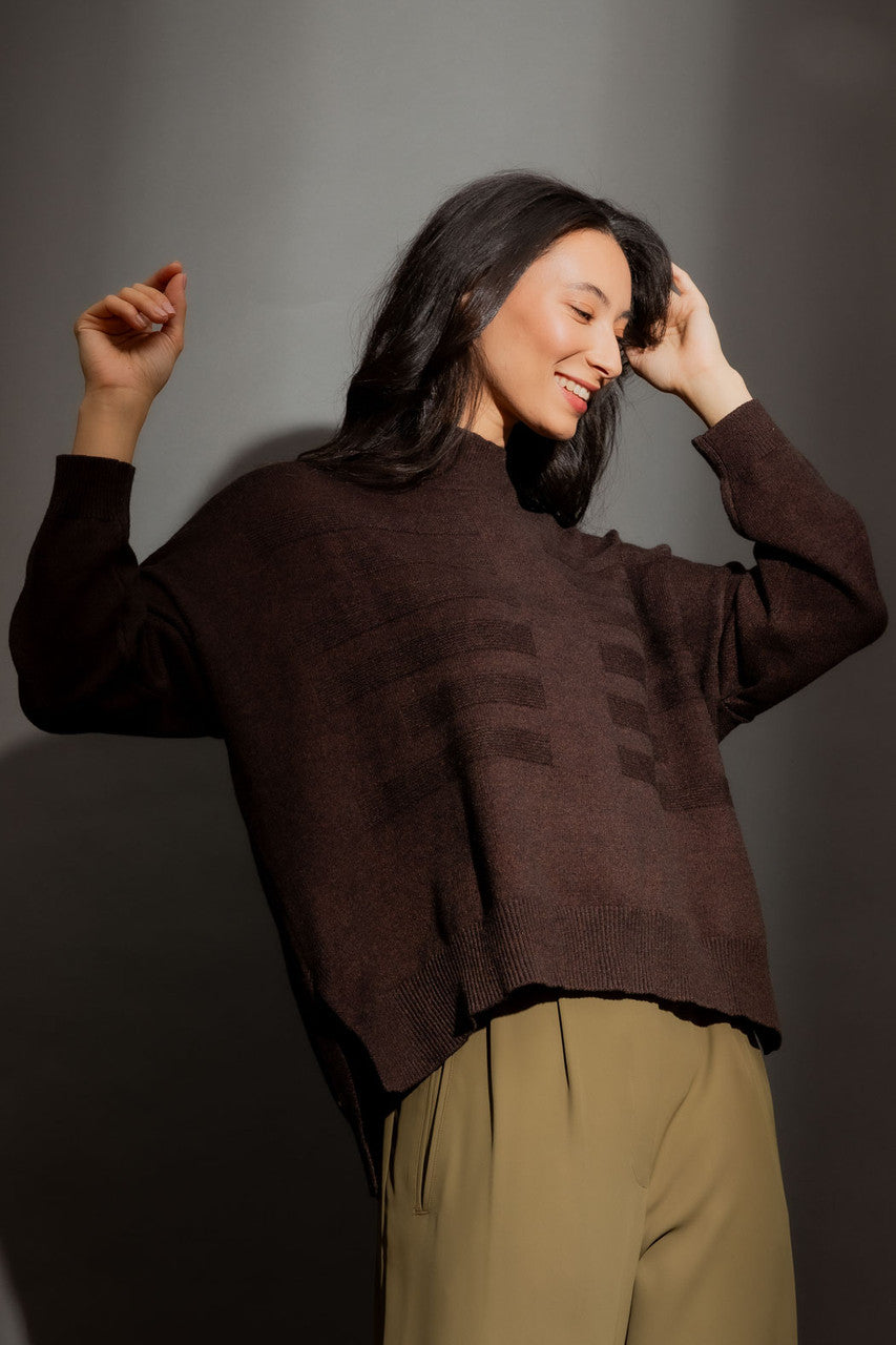 Chocolate Mock Neck Drop Shoulder Knit Chocolate S