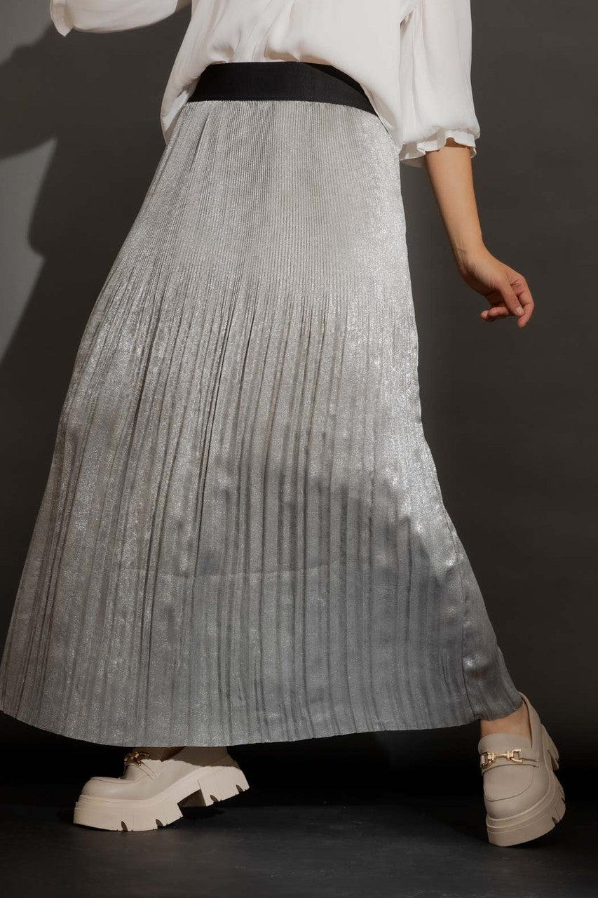 Silver Metallic Pleat Skirt Silver S