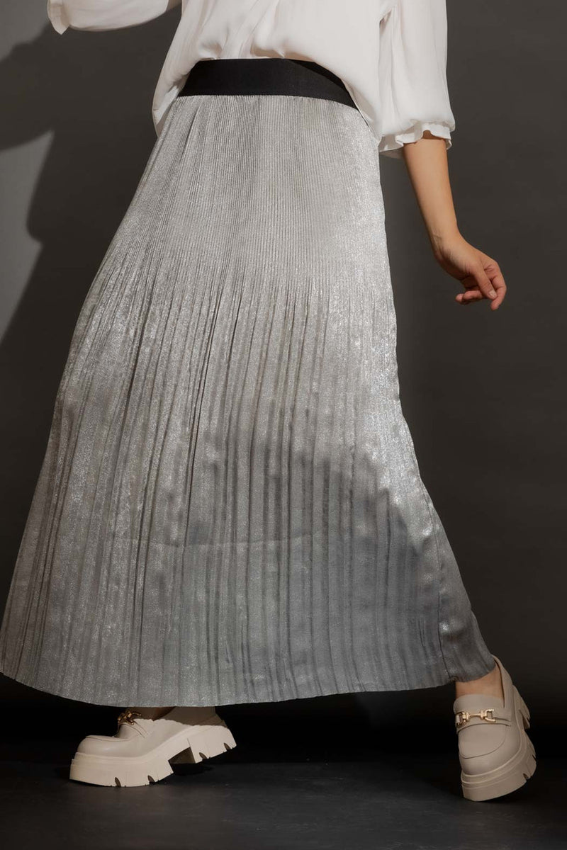 Silver Metallic Pleat Skirt Silver S