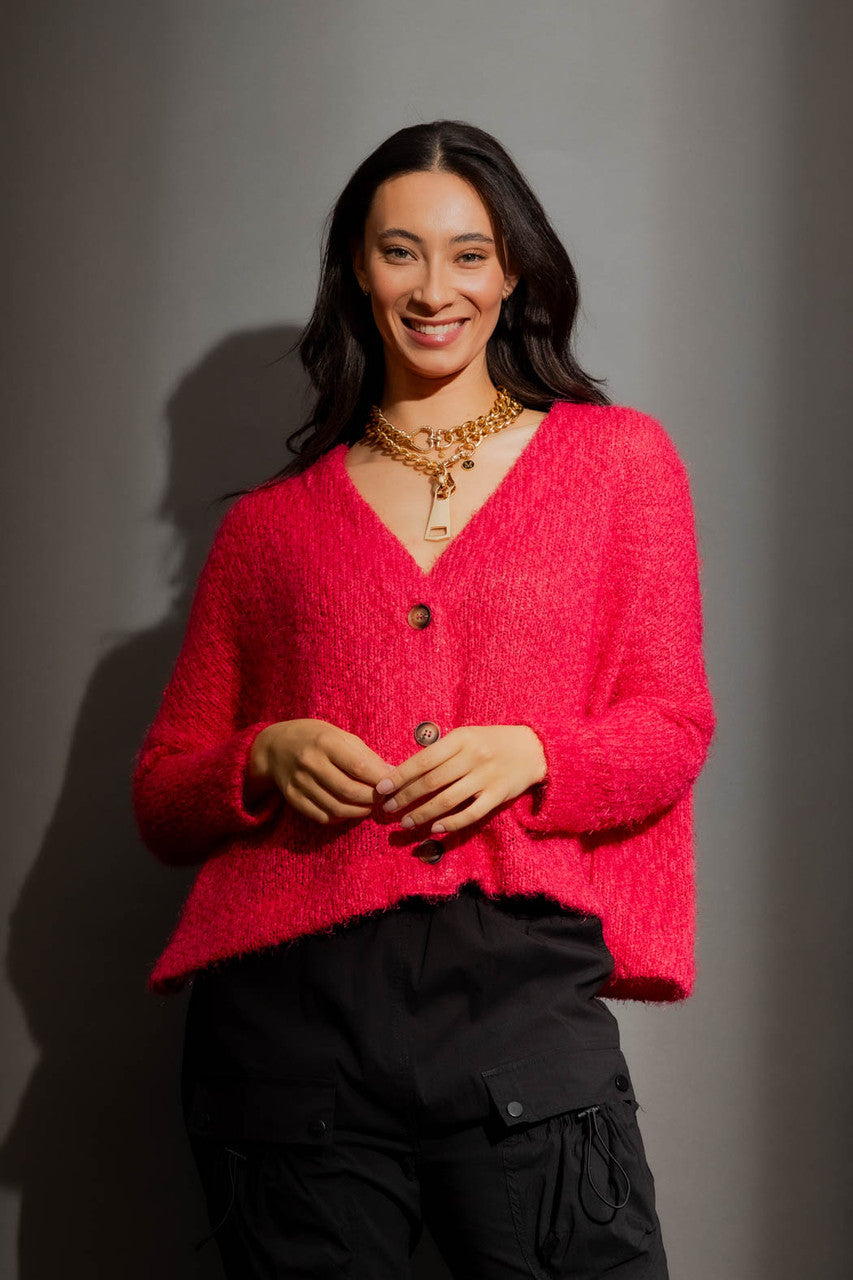Raspberry Fluffy Wonder Cardigan