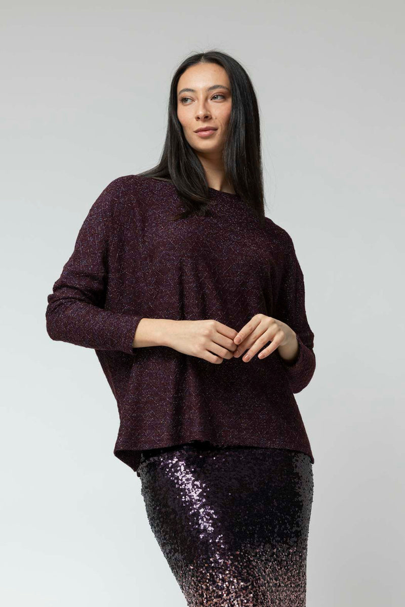 Plum Lurex Crew Neck Jumper