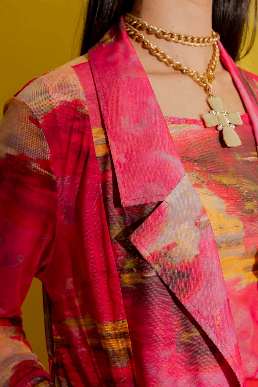 Pink Mesh Trench Coat