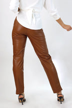 Tan Vegan Leather Easy Fit Pant - FINAL SALE