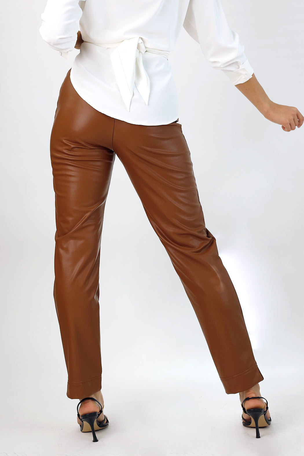 Tan Vegan Leather Easy Fit Pant - FINAL SALE