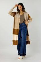Beige Longline Block Cardi