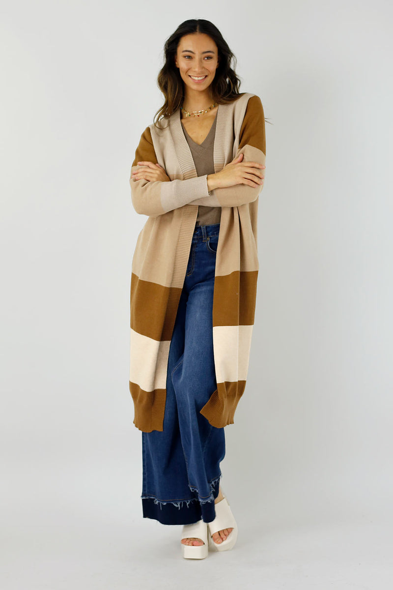 Beige Longline Block Cardi