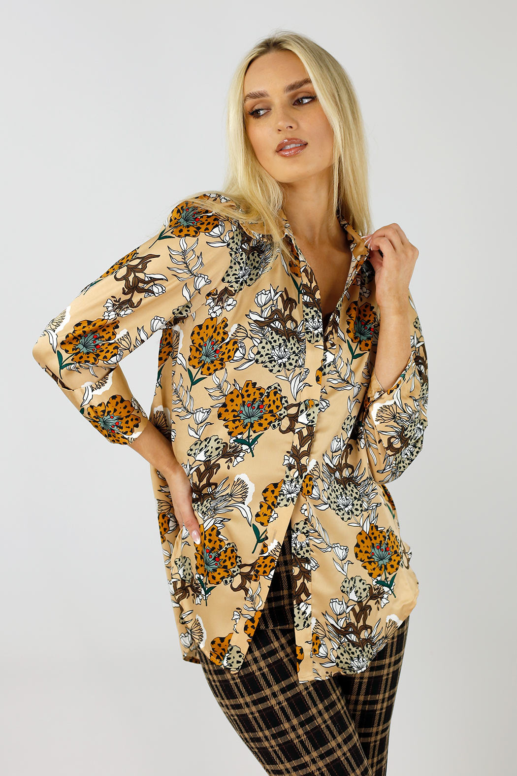 Taupe Floral Ruffle Statement Shirt - FINAL SALE