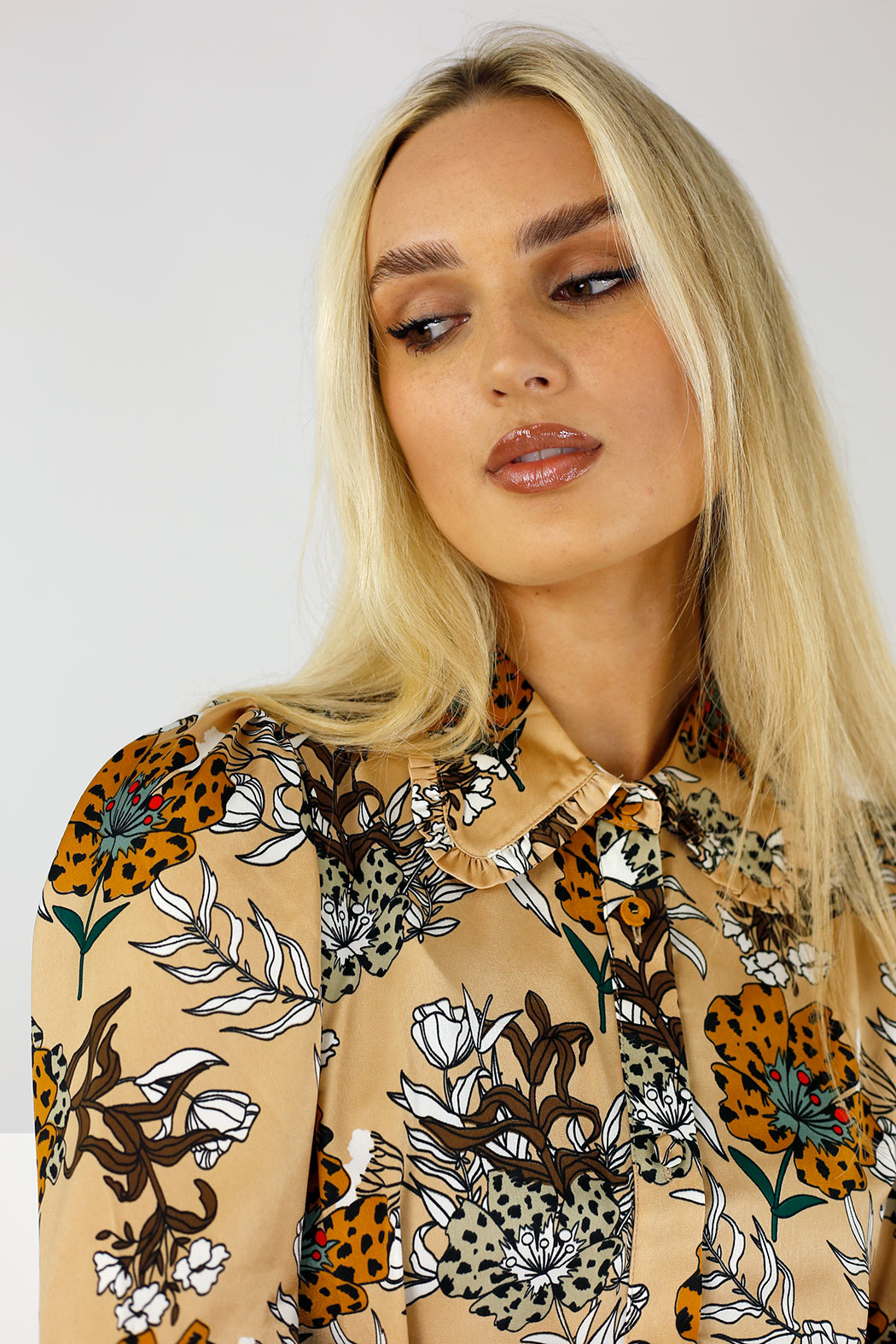 Taupe Floral Ruffle Statement Shirt - FINAL SALE