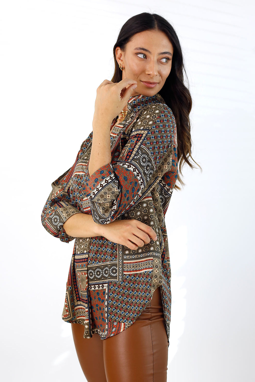 Khaki Silky Blogger Shirt - SALE