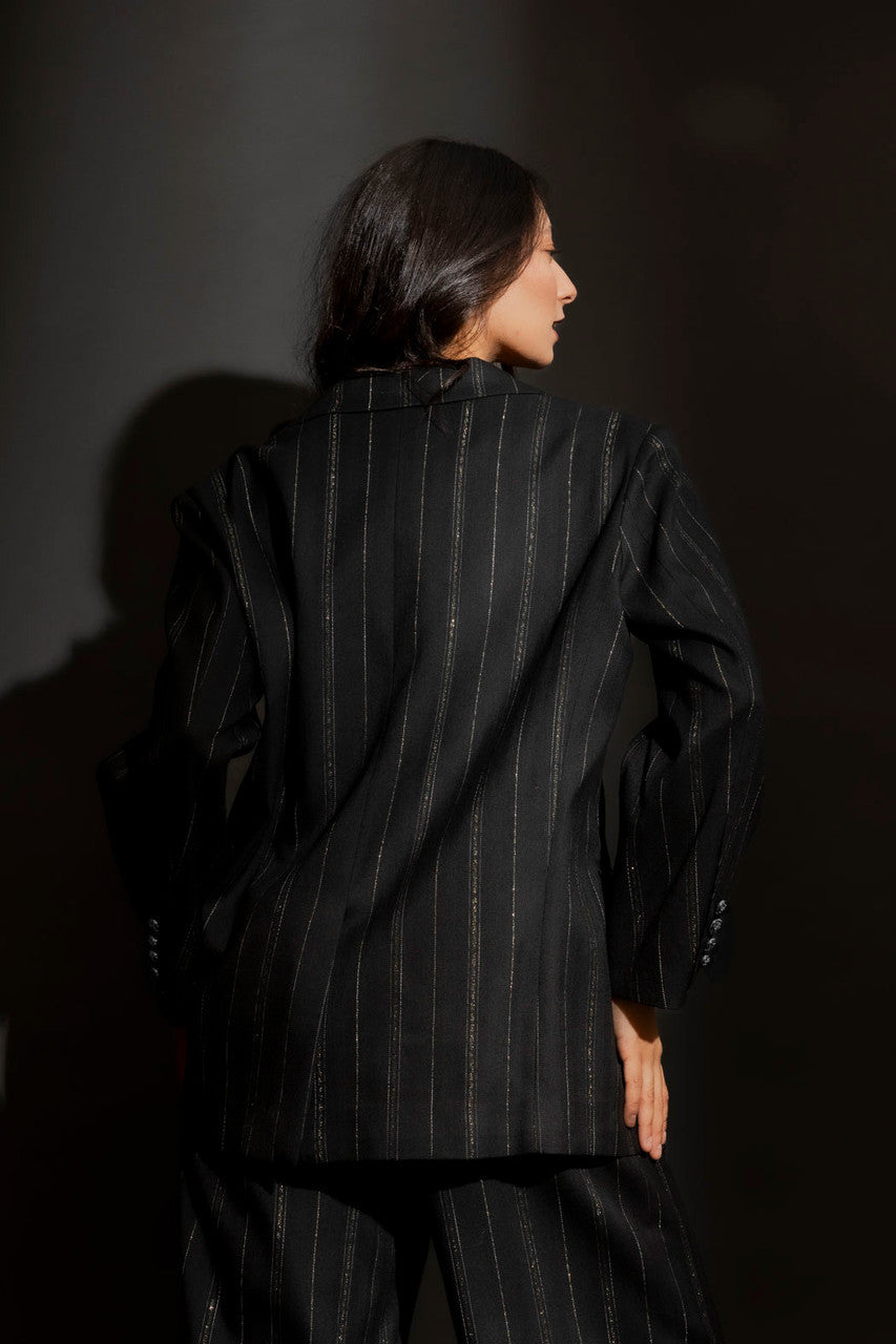 Black Stripe Lurex Oversized Blazer Black Stripe