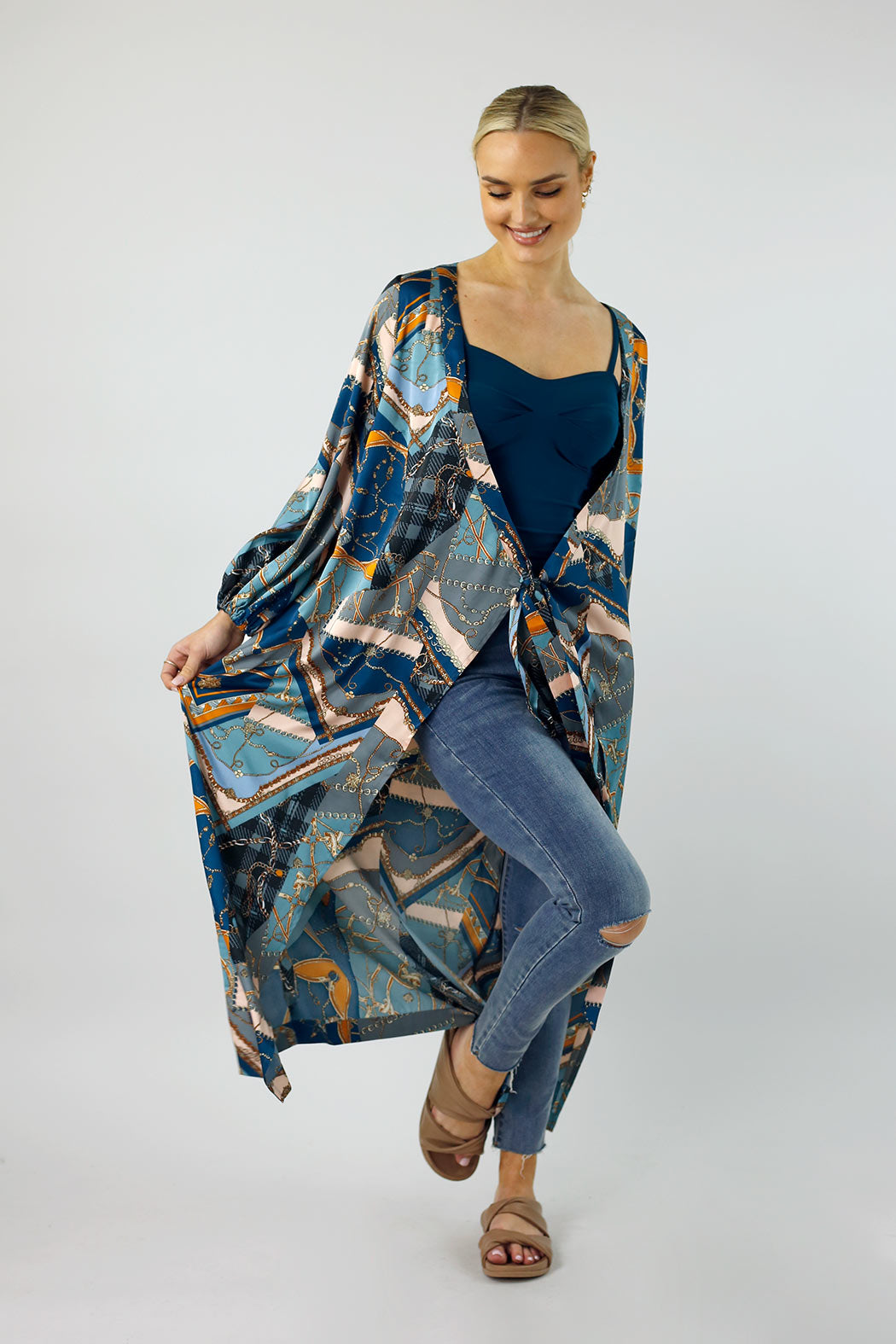 Blue Chains Silky Wrap Dress FINAL- SALE