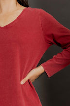 Burgundy Washed Long Sleeve Top