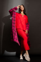 Red Criss Cross V Neck Jumper Red S