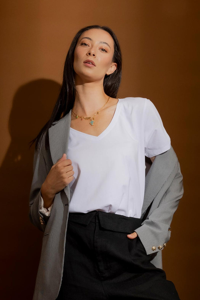 V Neck Crisp White Plain Tee