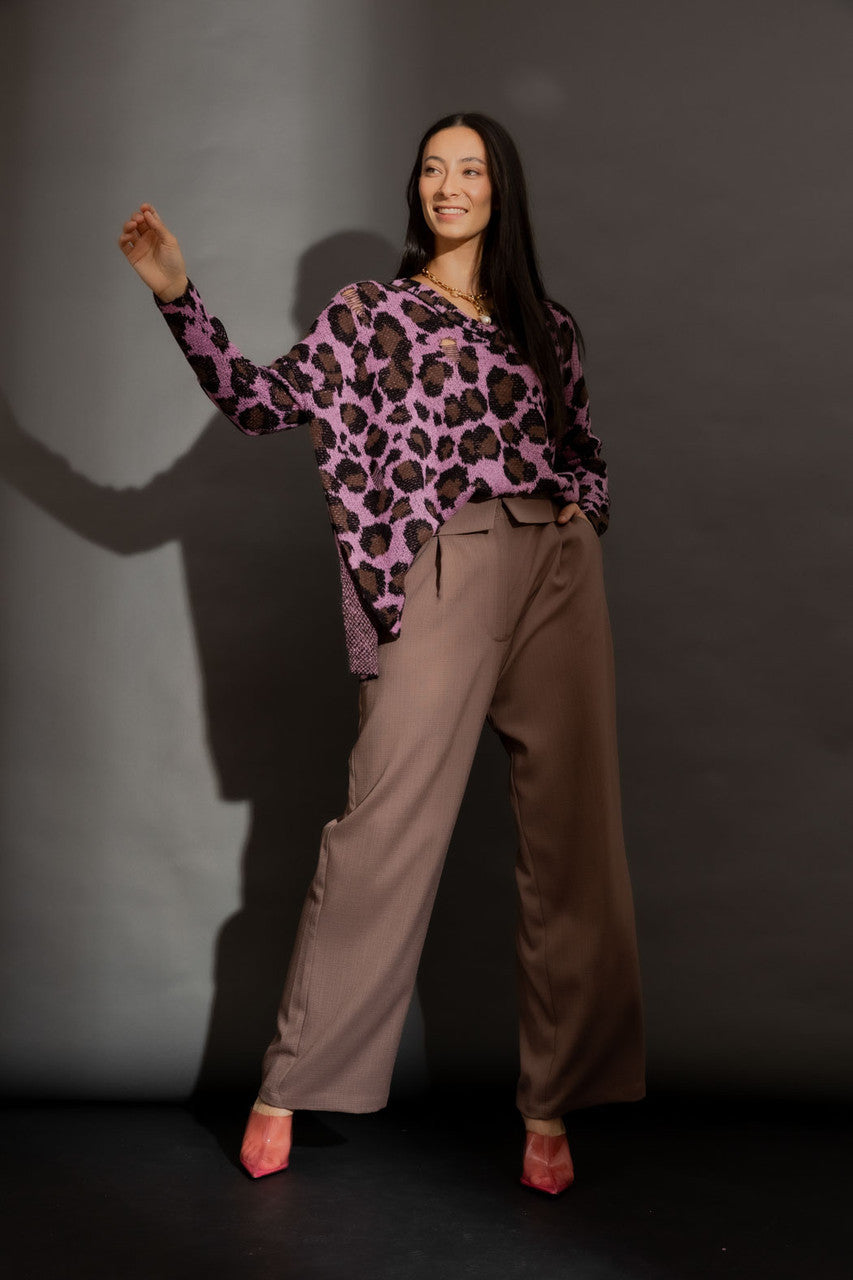 Pink Distressed Leopard Knit Pink S/M