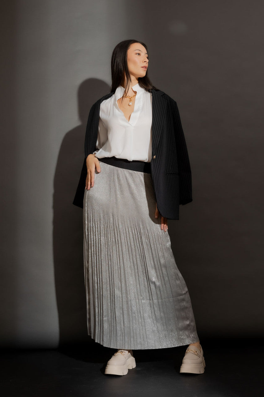 Silver Metallic Pleat Skirt Silver S