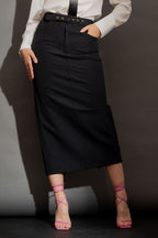Black Stripe Belted Skirt Black Stripe