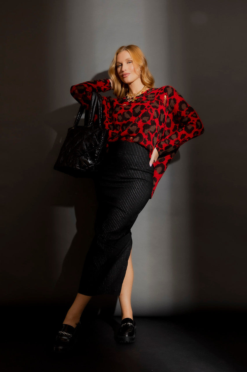 Black Stripe Lurex Zip Skirt Black Stripe