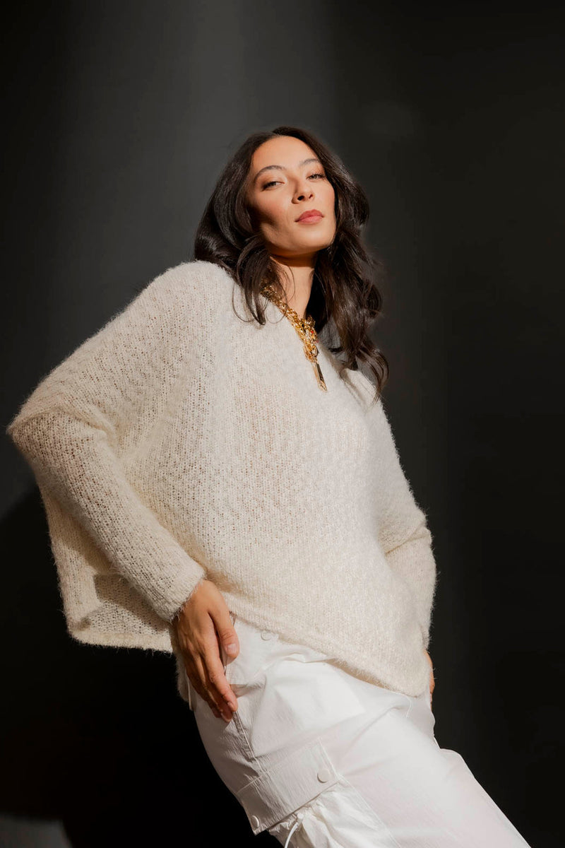 Ivory Fluffy Crew Neck Jumper