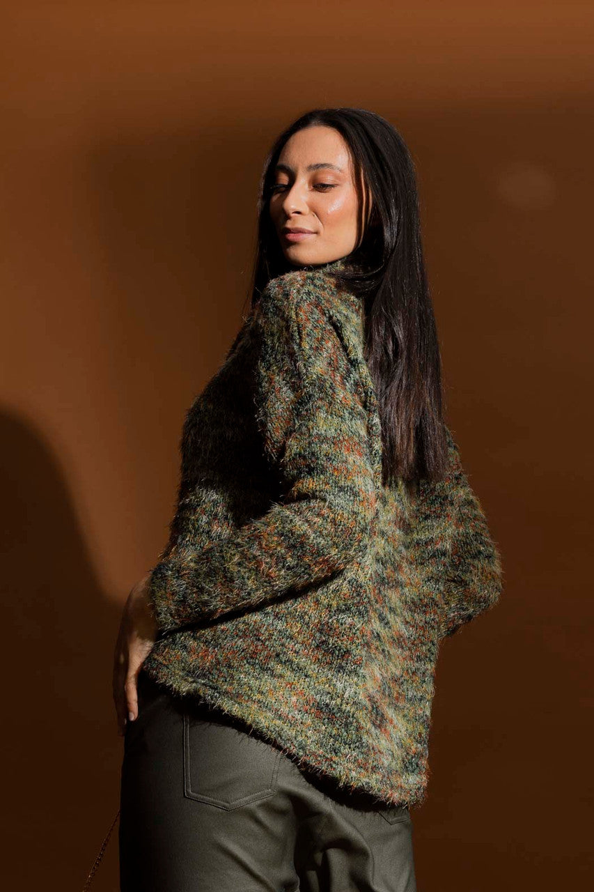 Khaki Speckle Fluffy Roll Neck Jumper