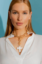 Gold Chain With Shell Cross Necklace S