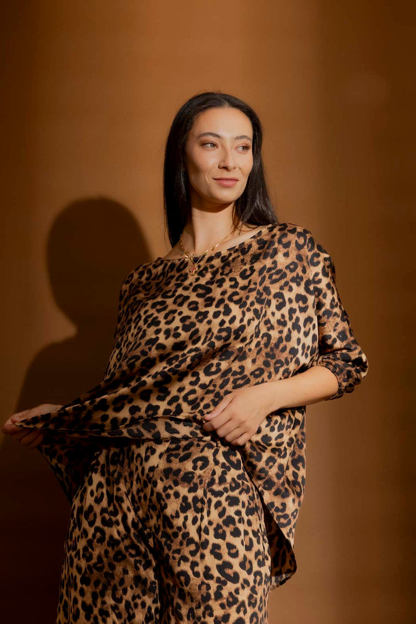 Tan Animal Silky Hi-Low Top Tan Animal