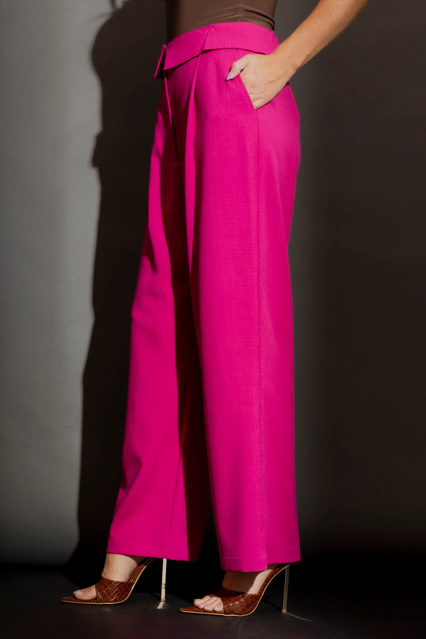 Pink Textured Paperbag Pant
