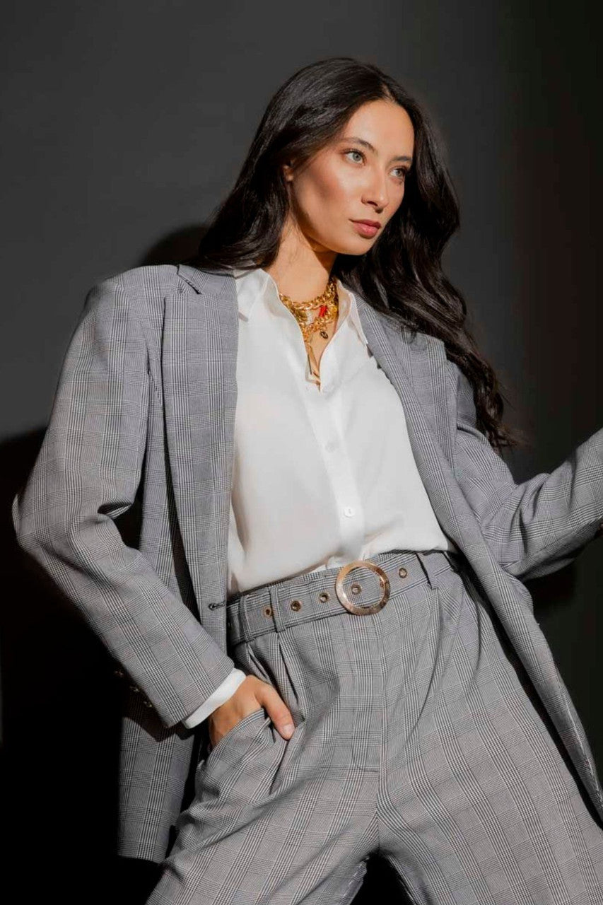 Grey Check Oversized Blazer Grey Check