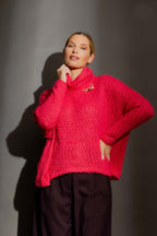 Raspberry Fluffy Roll Neck Jumper
