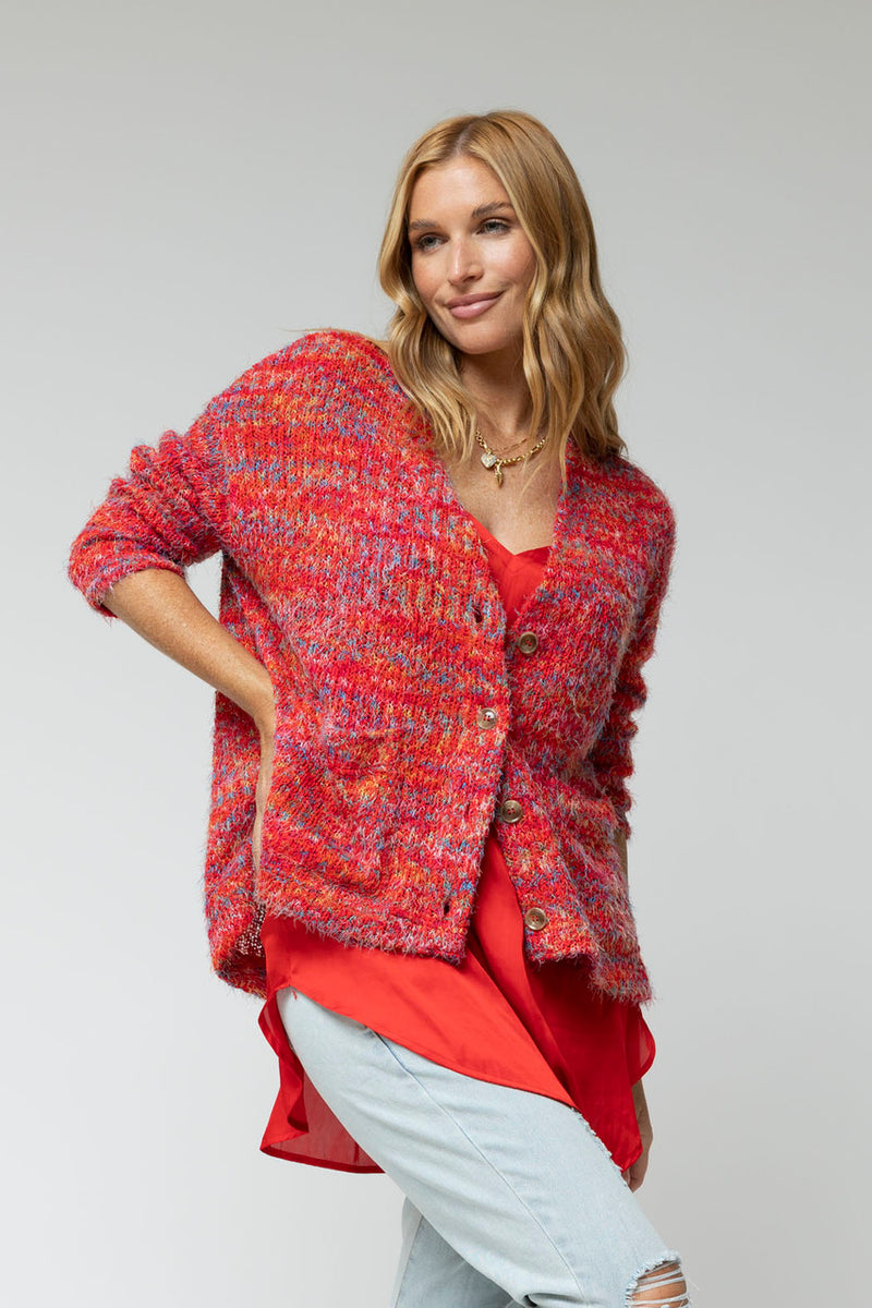 Red Speckle Fluffy Pocket Cardi