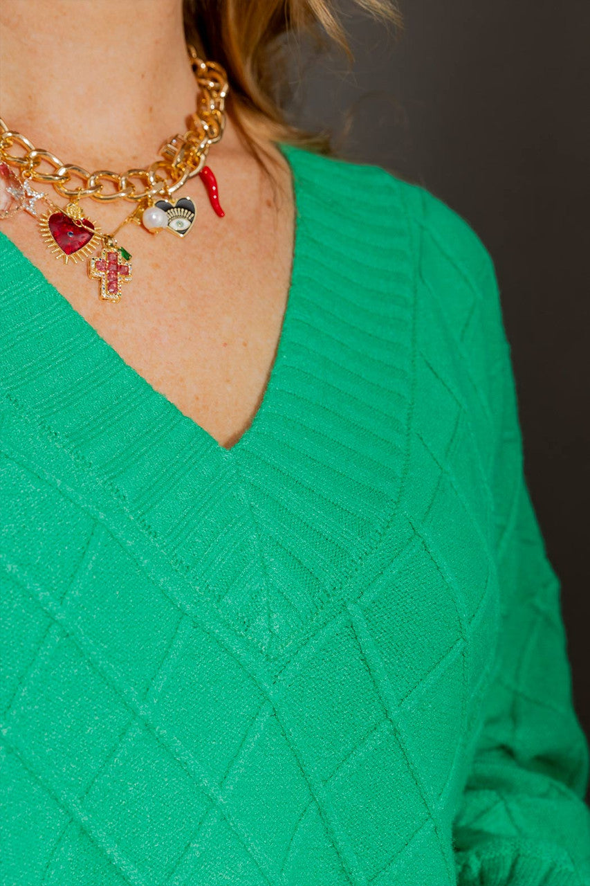 Jade Diamond V Neck Jumper Jade S/M