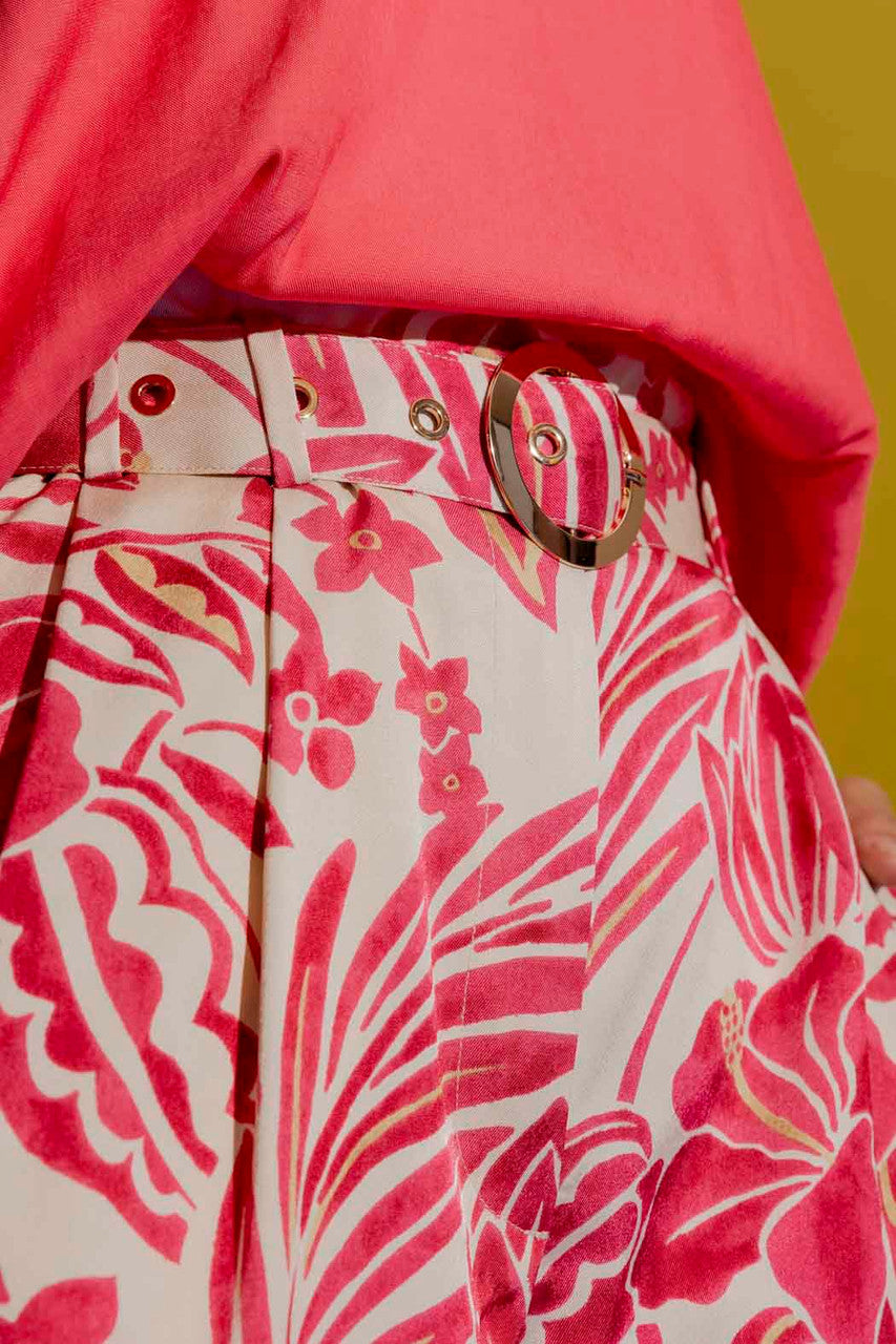 Red Floral Cleo Belt Pant Red Floral