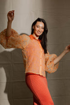 Orange Balloon Sleeve Shirt