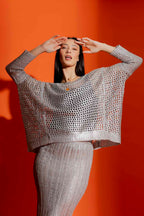 Silver Crochet Boxy Foil Jumper