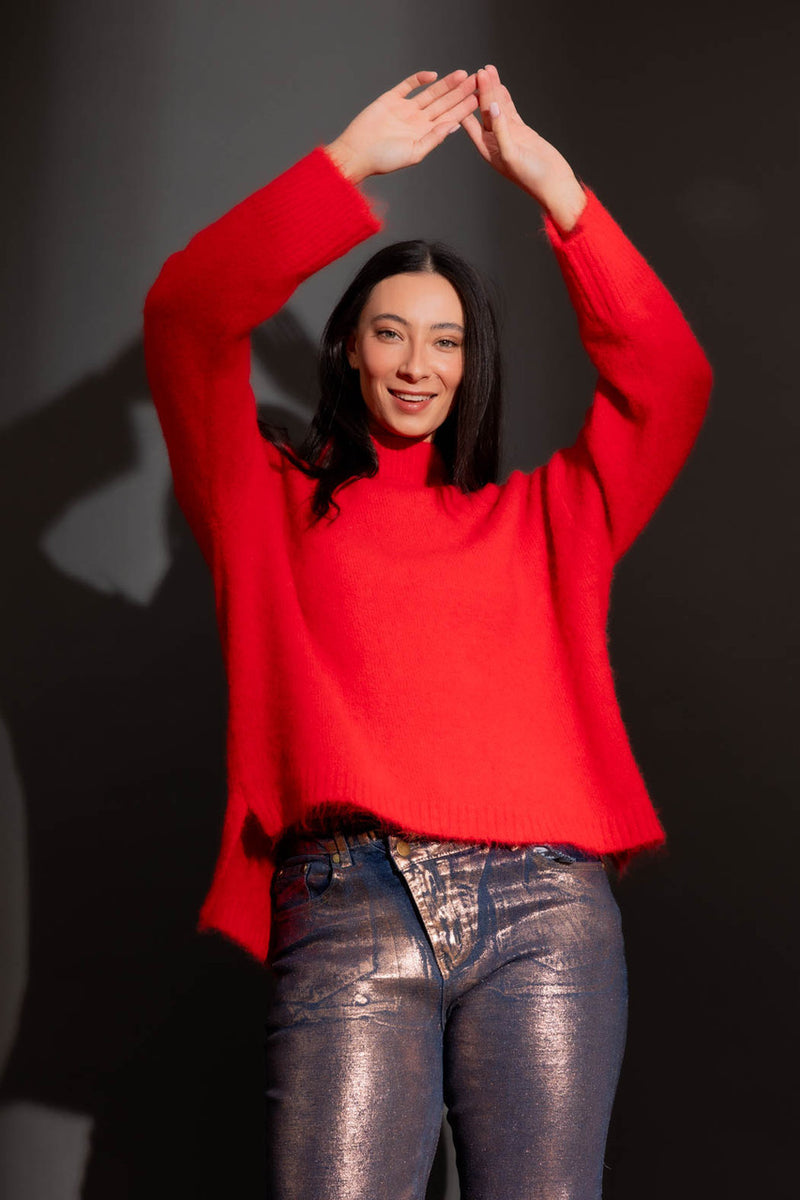 Red Funnel Neck Jumper Red S