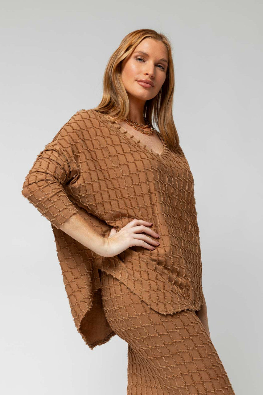 Coffee Shimmer Knit V Neck Jumper
