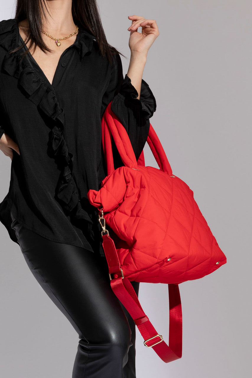 Red Qulited Tote Bag