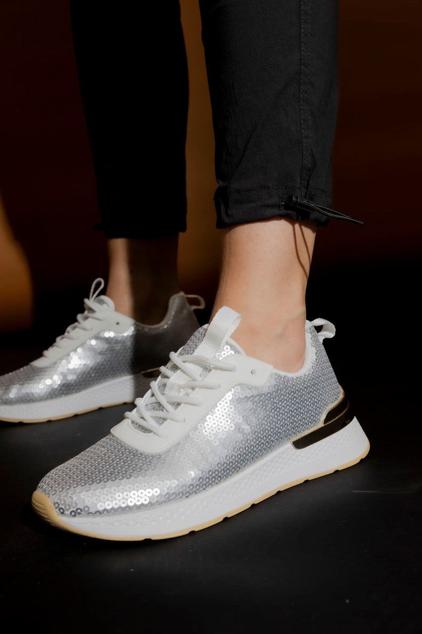 Shiny Silver Sequin Sneaker Silver