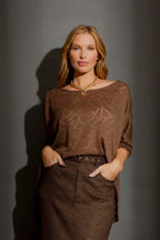 Mocha Lurex Knit Hi-Lo Top