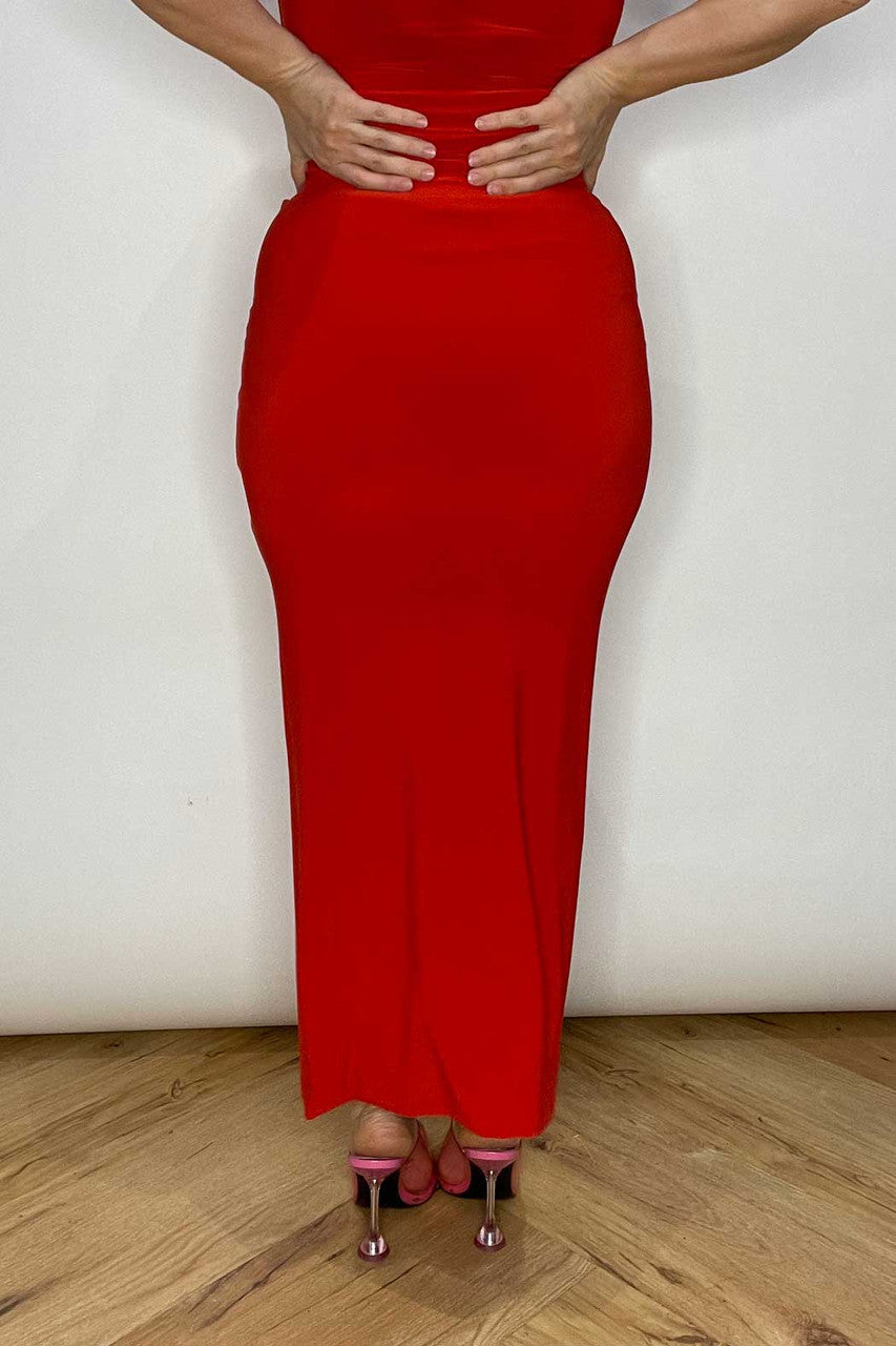 Red Jersey Tube Skirt