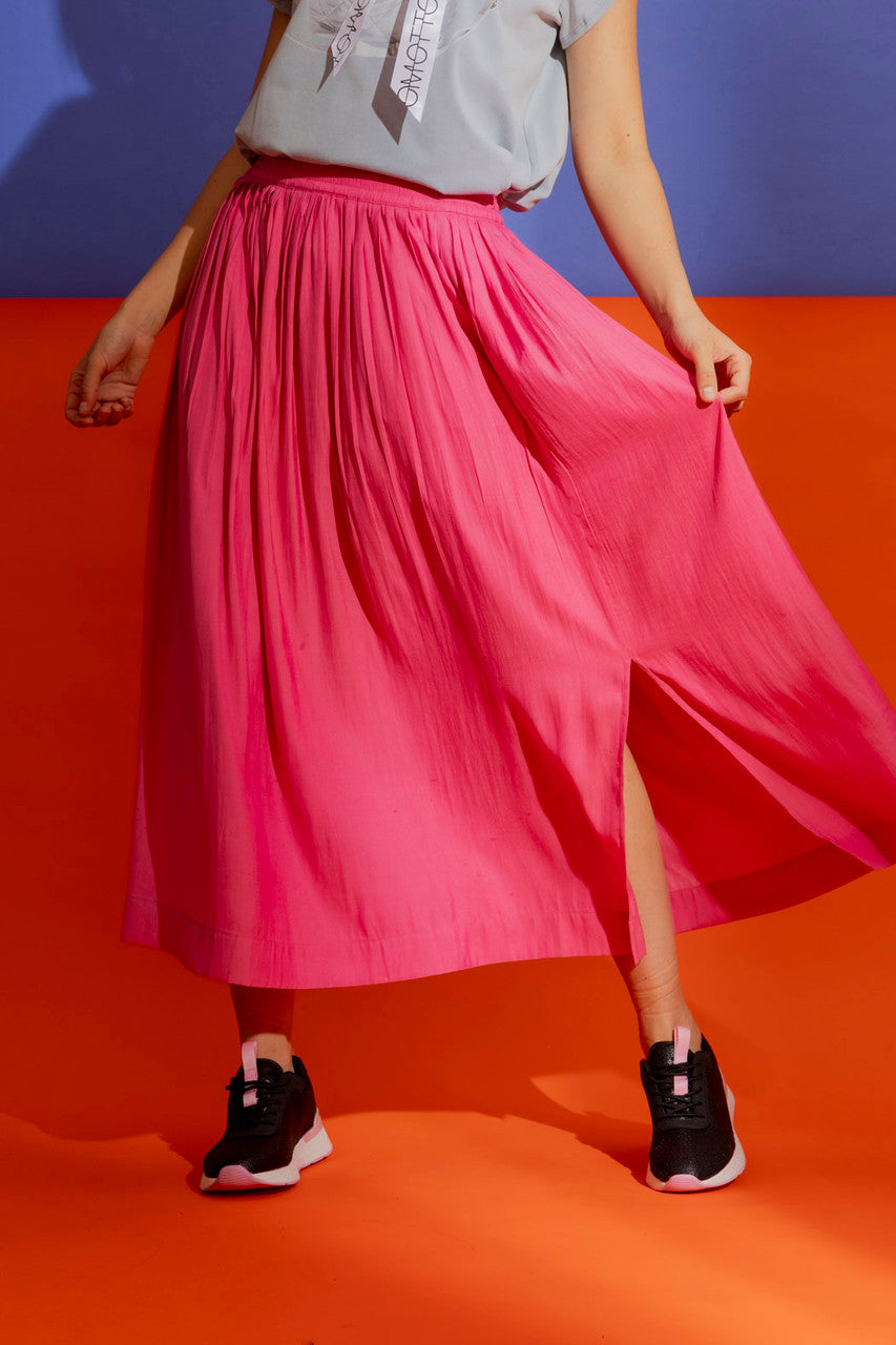 Pink Silky Pleat Skirt