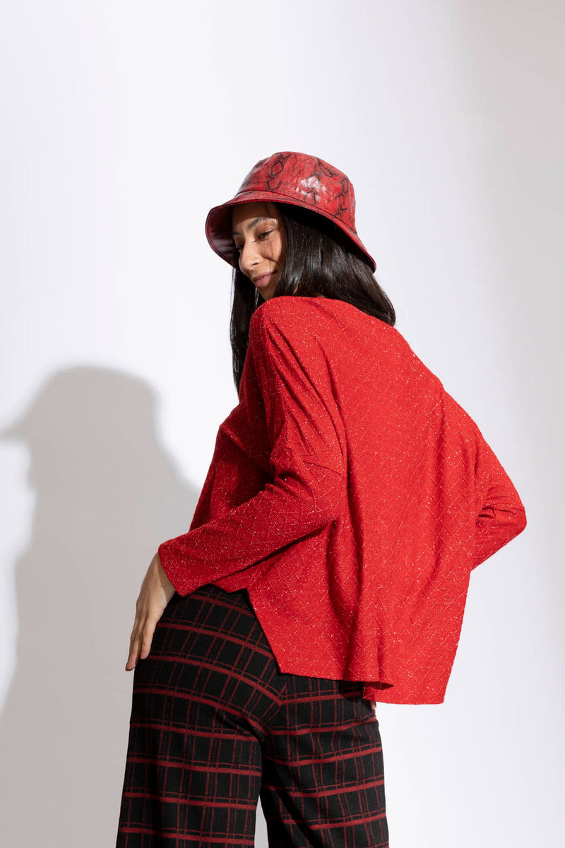 Red Lurex Crew Neck Jumper