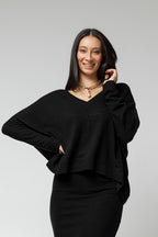 Black Ava V Neck Jumper