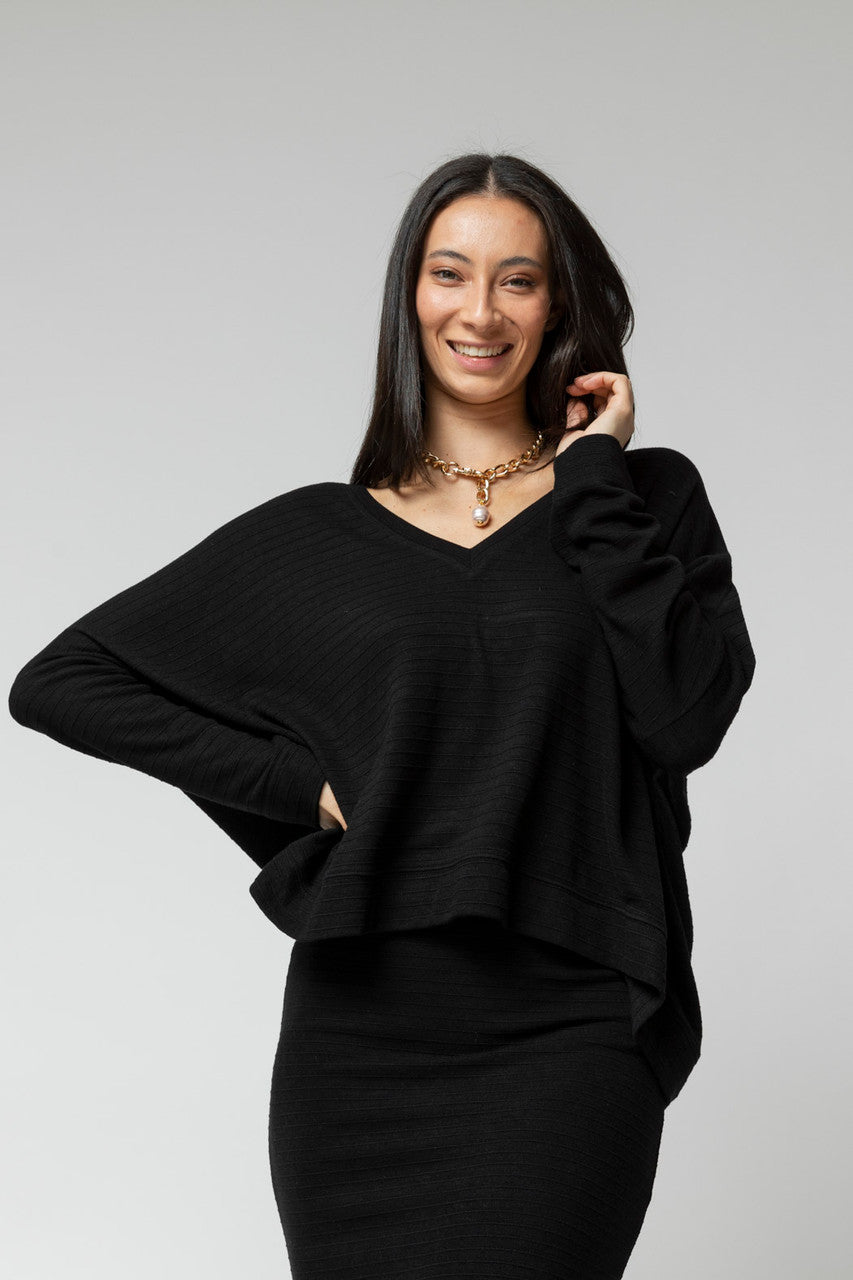 Black Ava V Neck Jumper