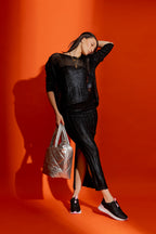 Crochet Foil Boxy Jumper Black