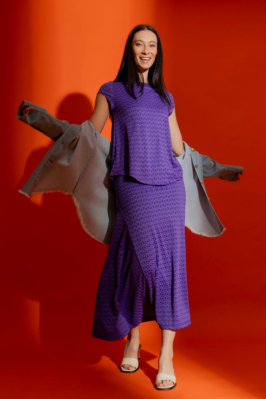 Purple Wave Bell Cap Sleeve Top