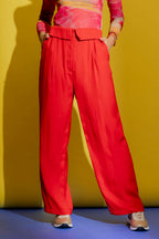 Red Silky Paperbag Pant