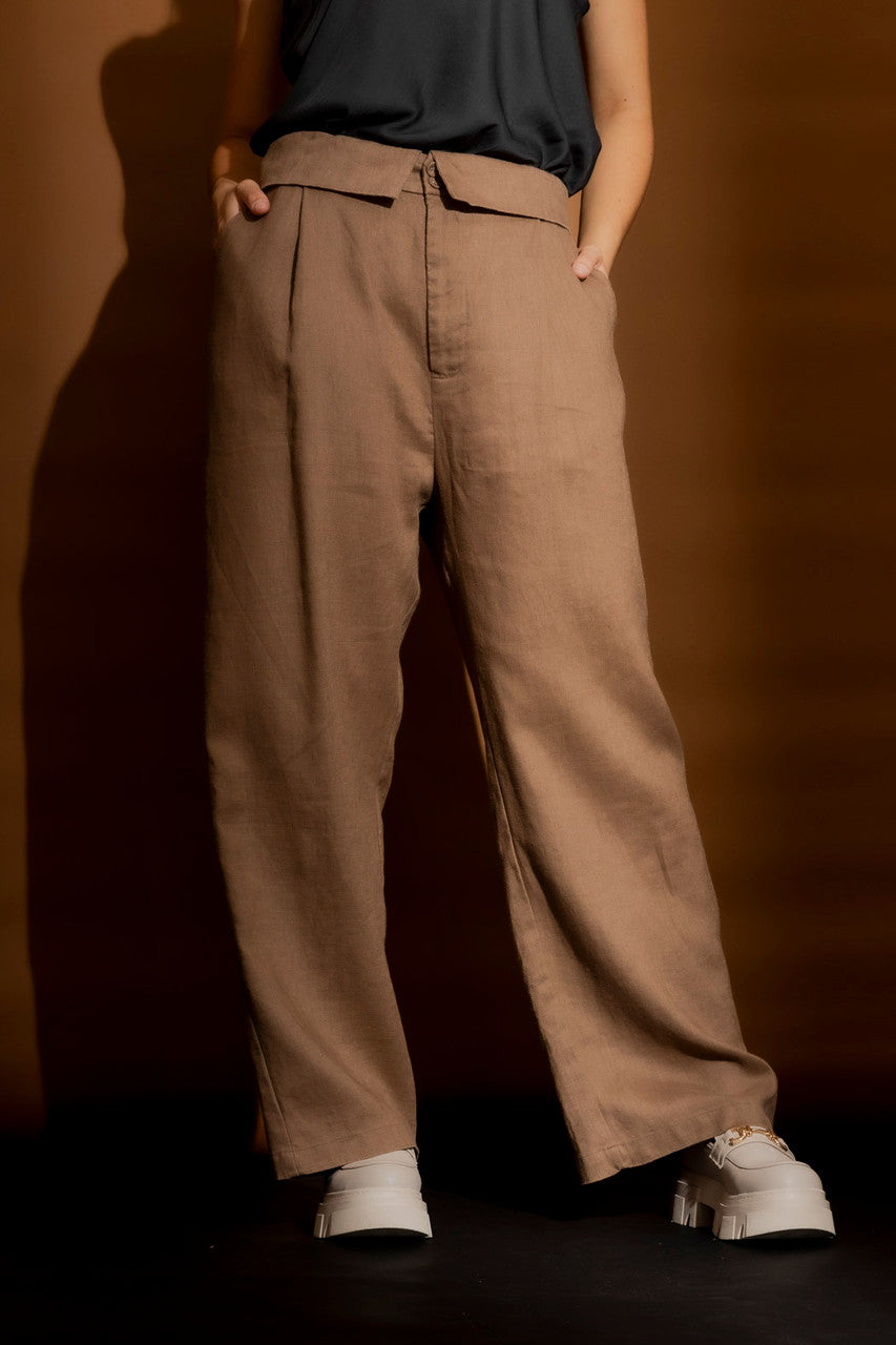 Coffee Luxury Linen Paperbag Pant