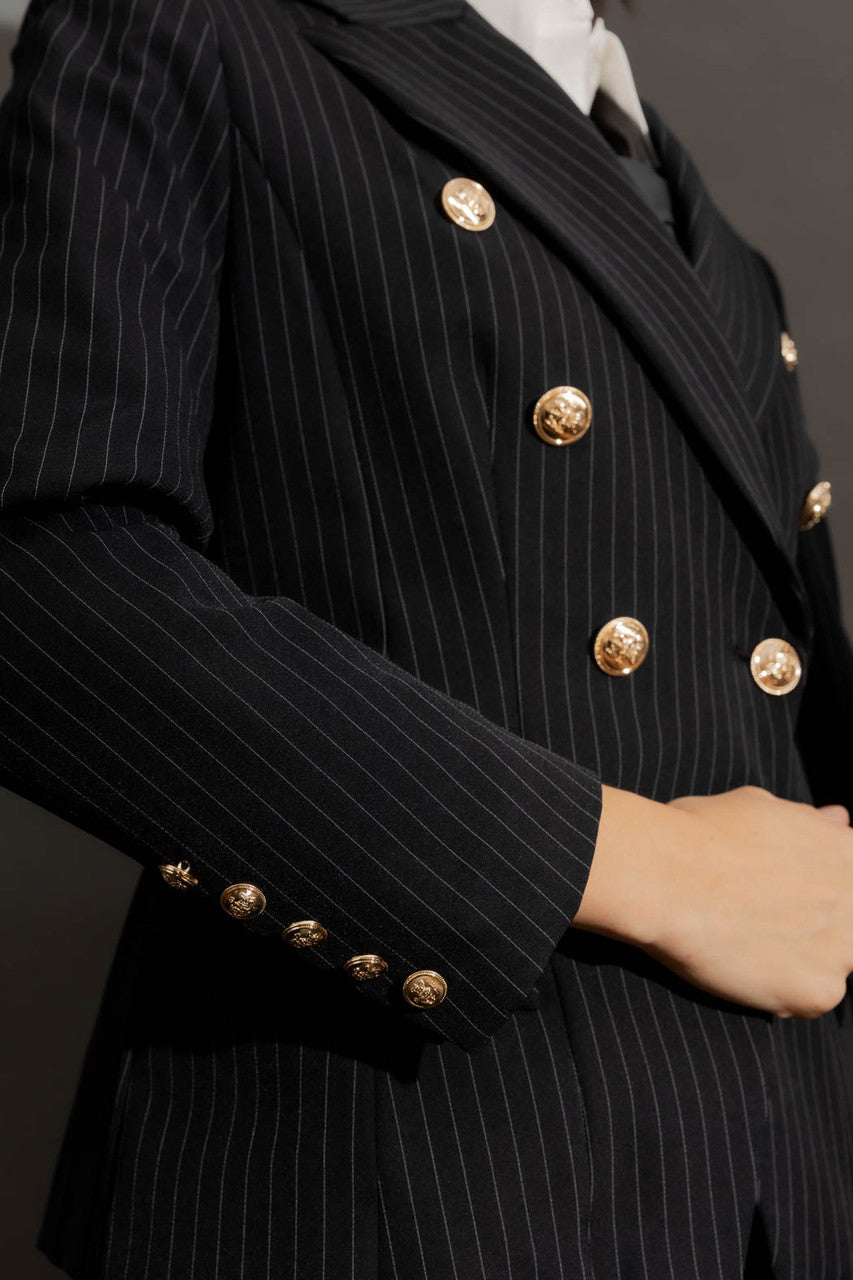 Black Stripe Sisca Midi Blazer Black Stripe