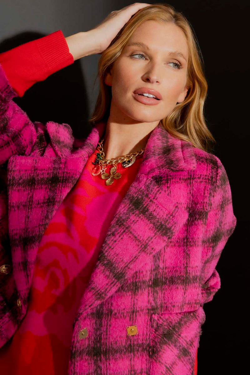 Pink Check Crop Astra Coat